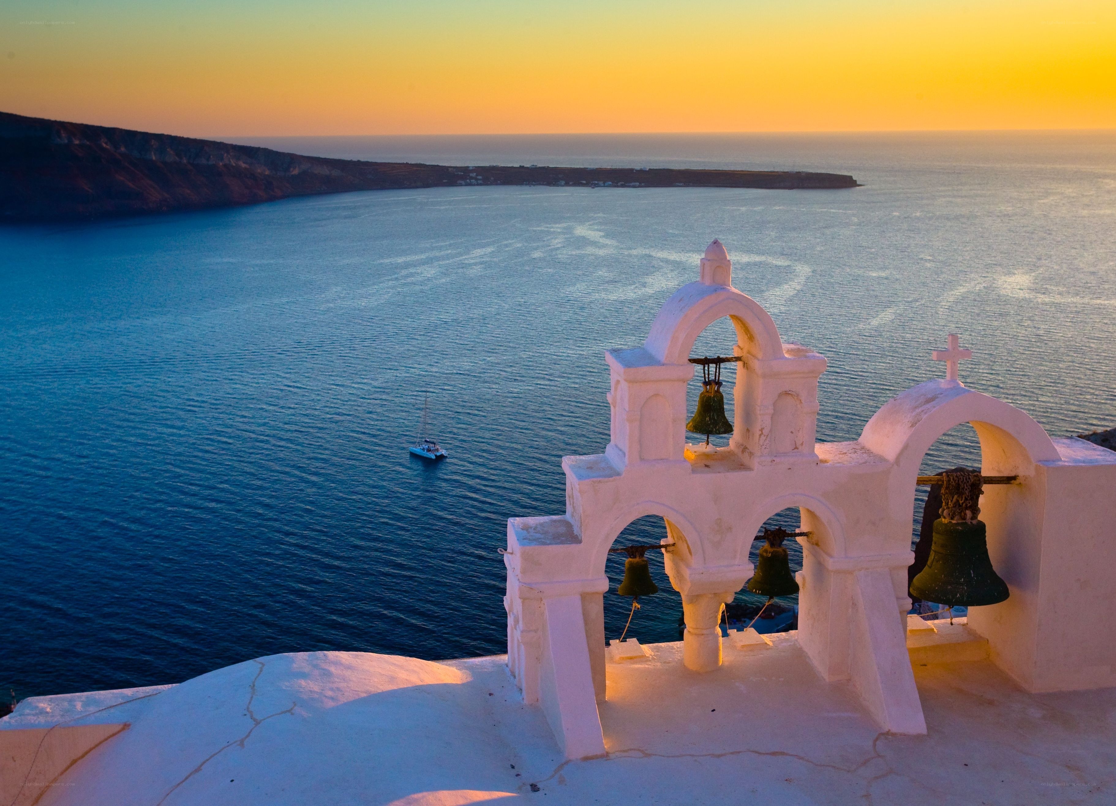 Sunset over Santorini bells