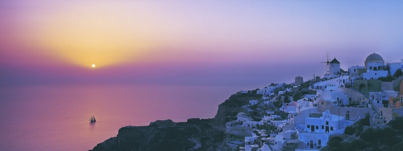 Sunset over Santorini village