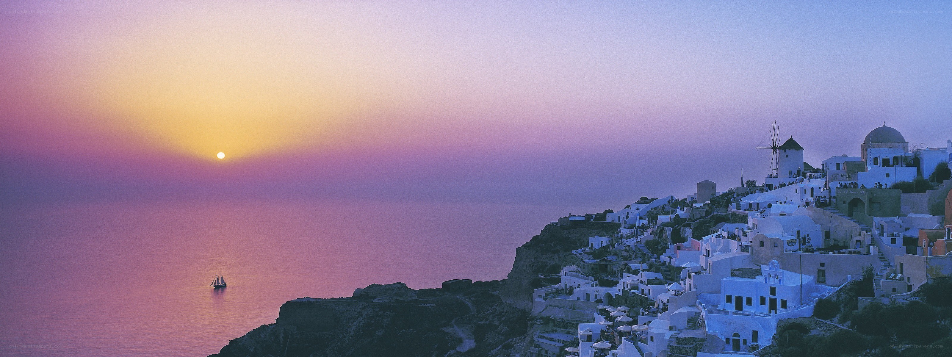 Sunset over Santorini village