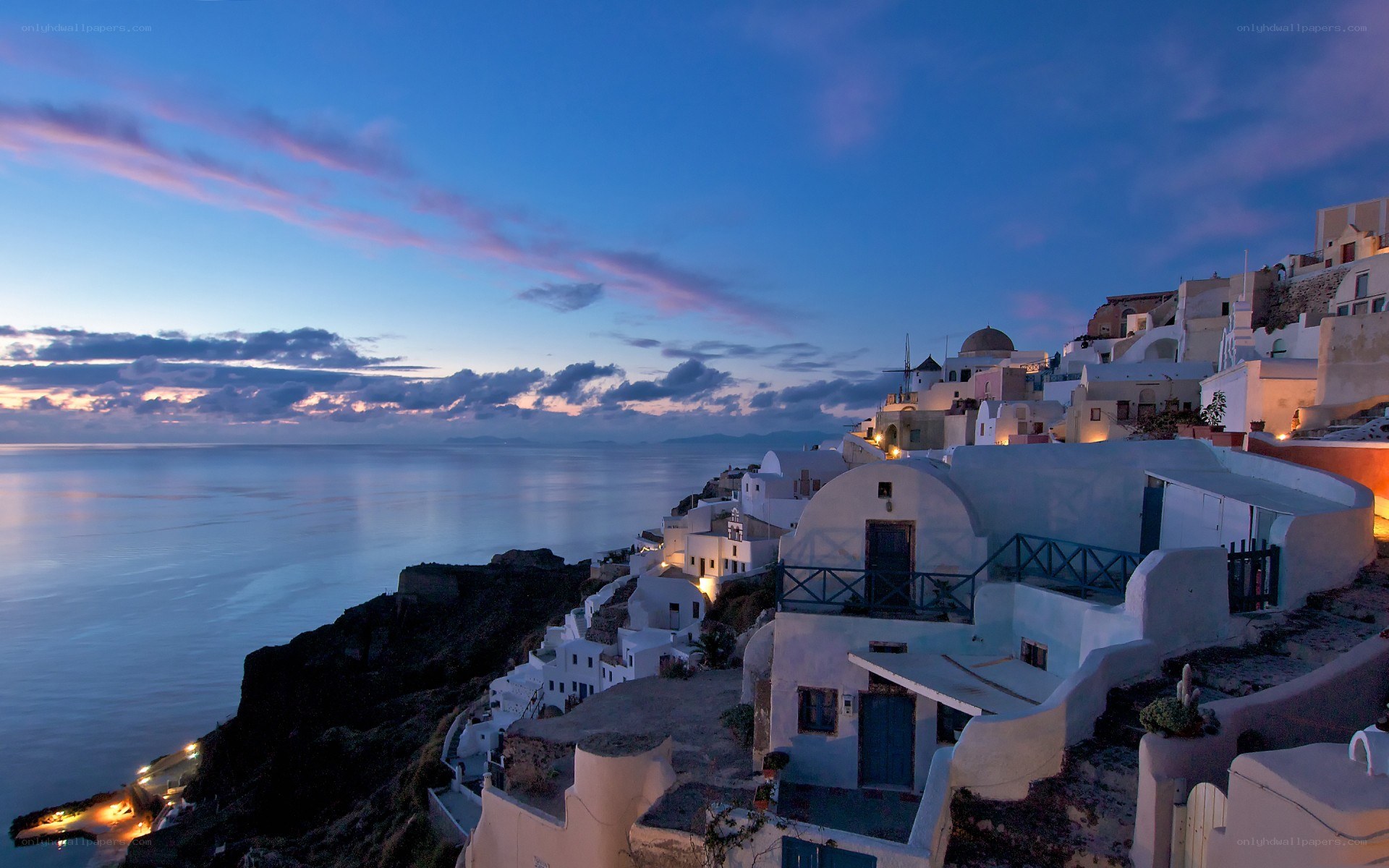 sunset over santorini village