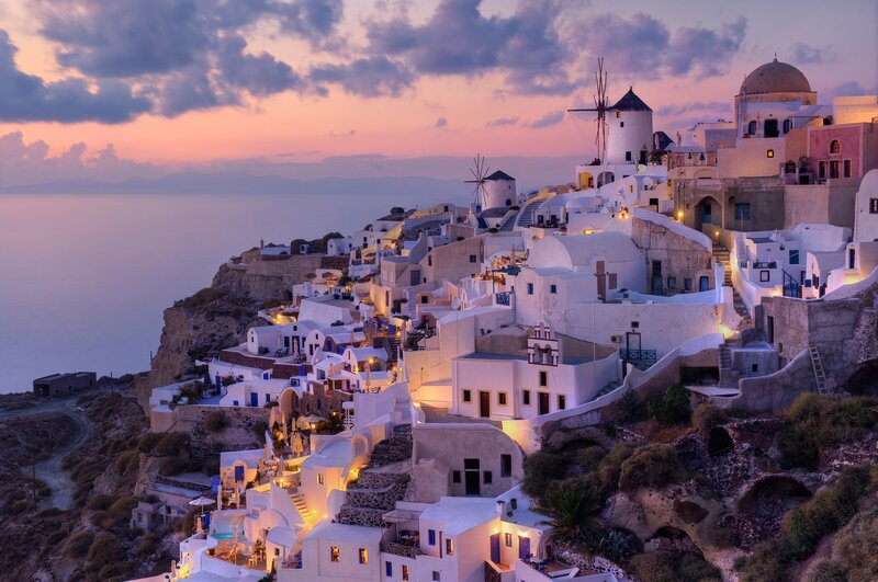 Sunset over Santorini village
