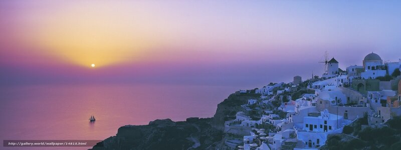 Sunset over Santorini village