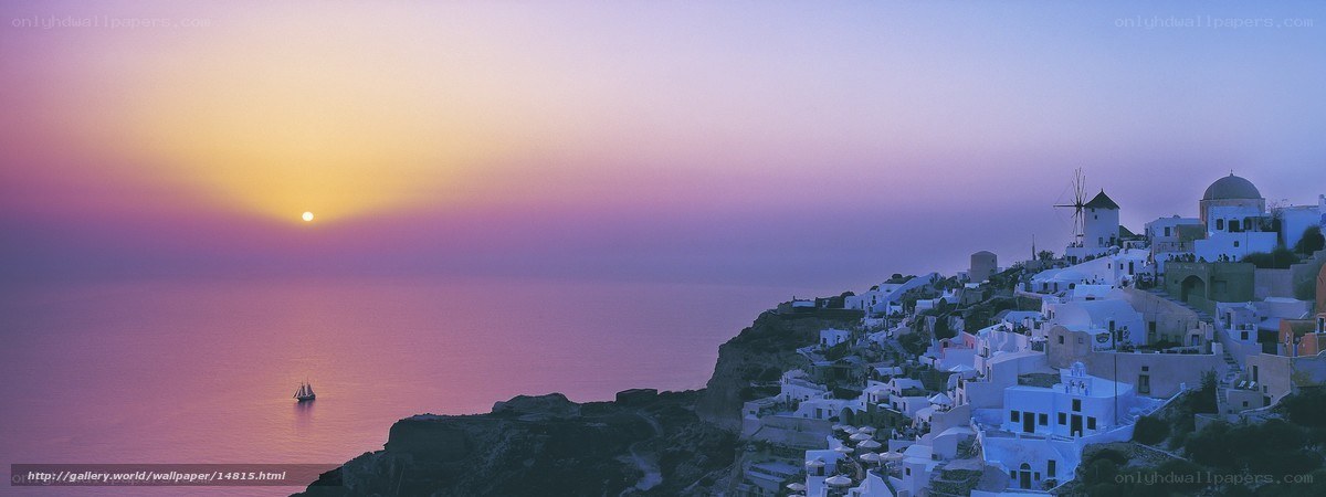 Sunset over Santorini village