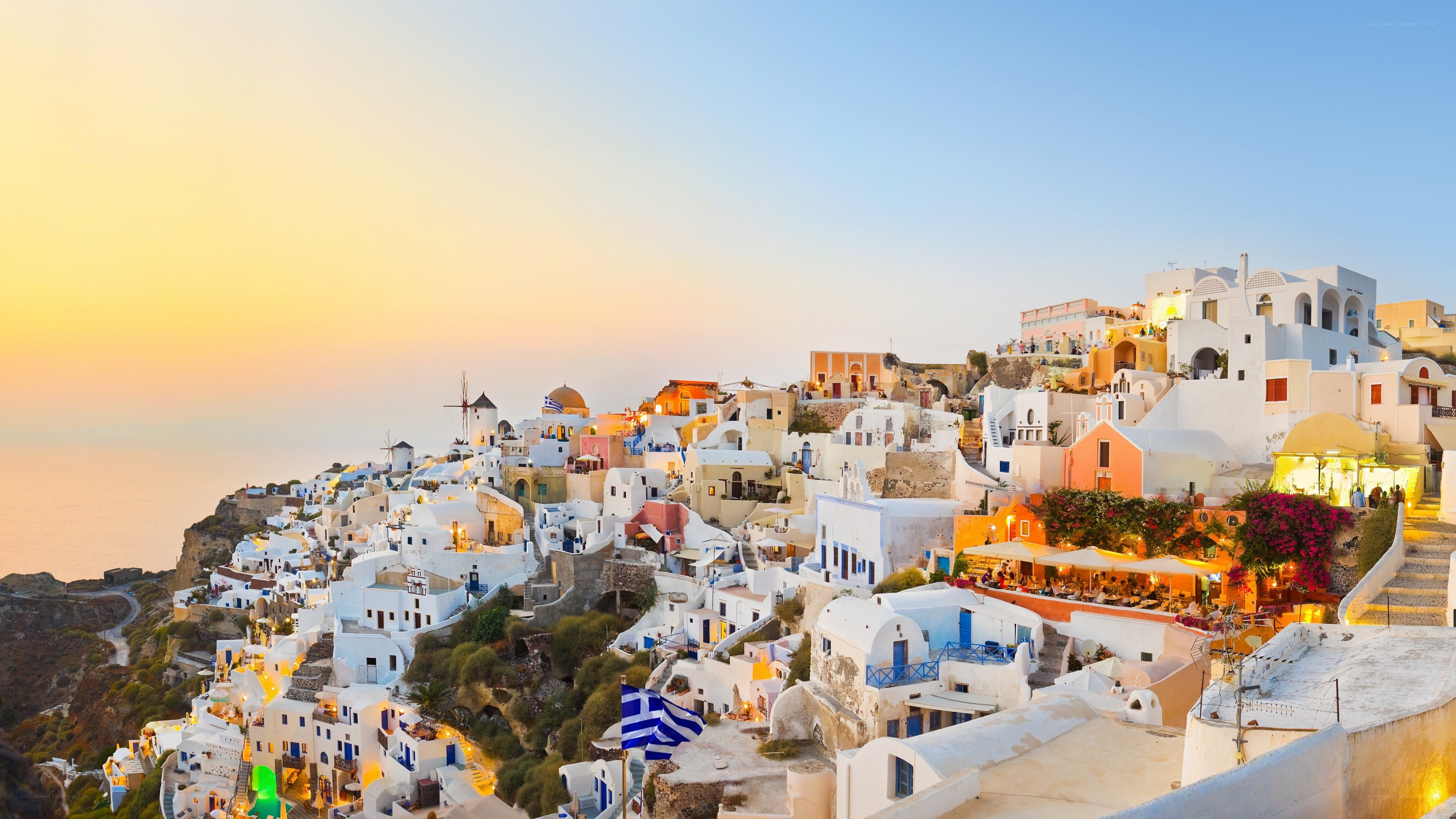 Sunset over Santorini village