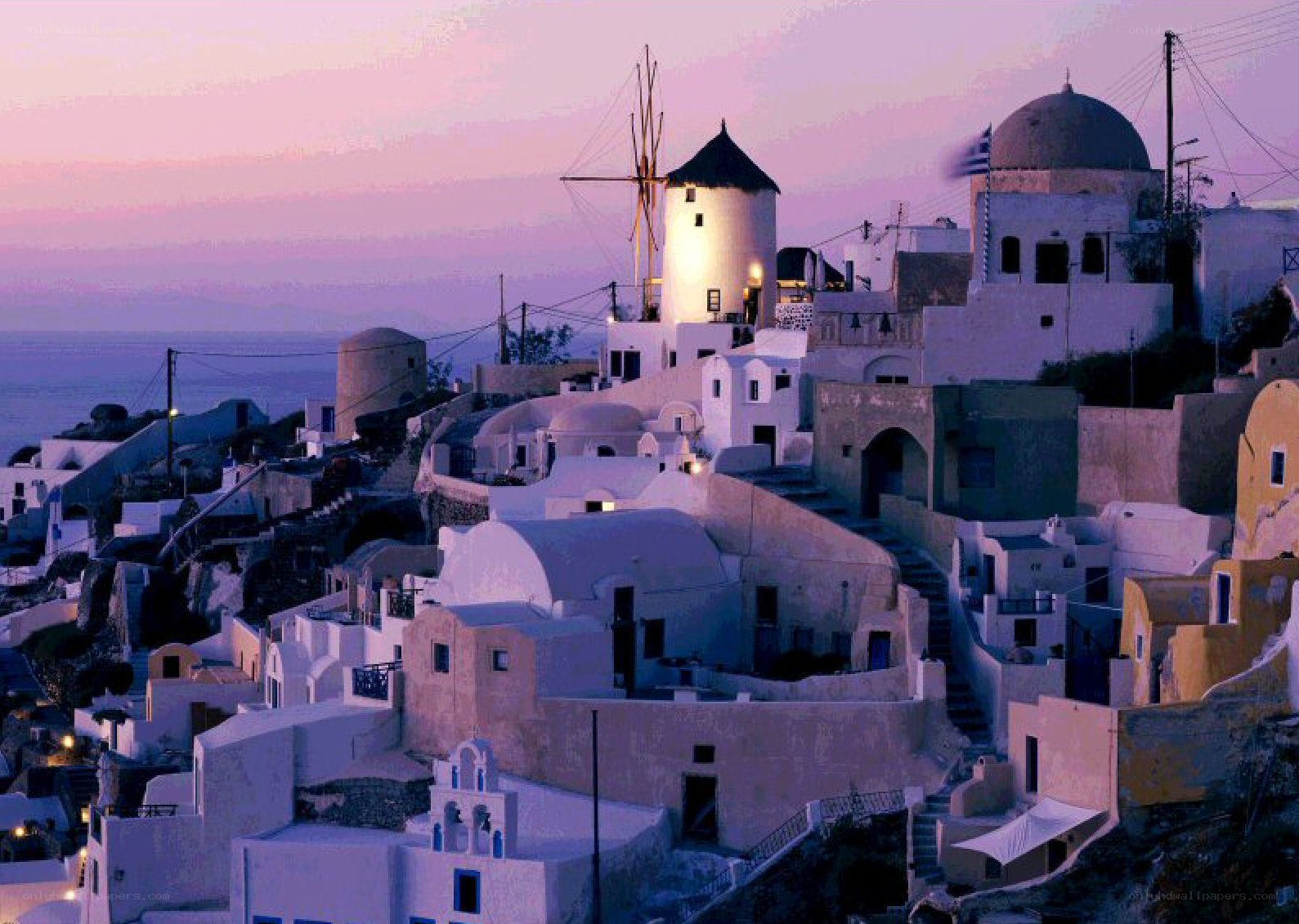Sunset over Santorini village