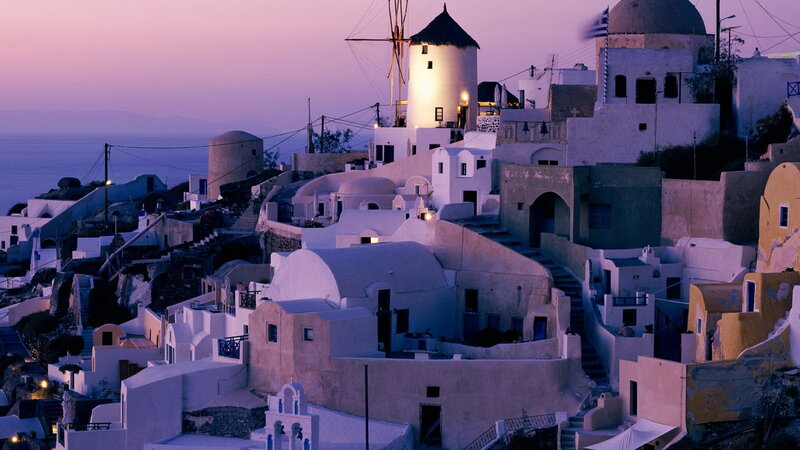 Sunset over Santorini village