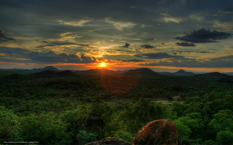 Sunset over Savanna — Green, Dramatic, Photograph, Clouds