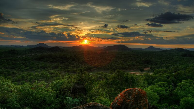 Sunset over Savanna — Green, Dramatic, Photograph, Sun, Clouds