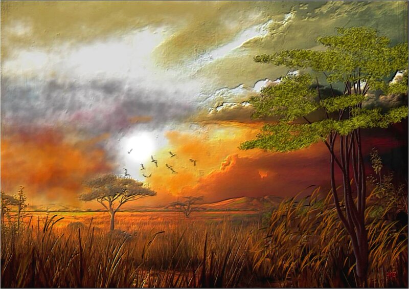 Sunset over Savanna — Orange, Dramatic