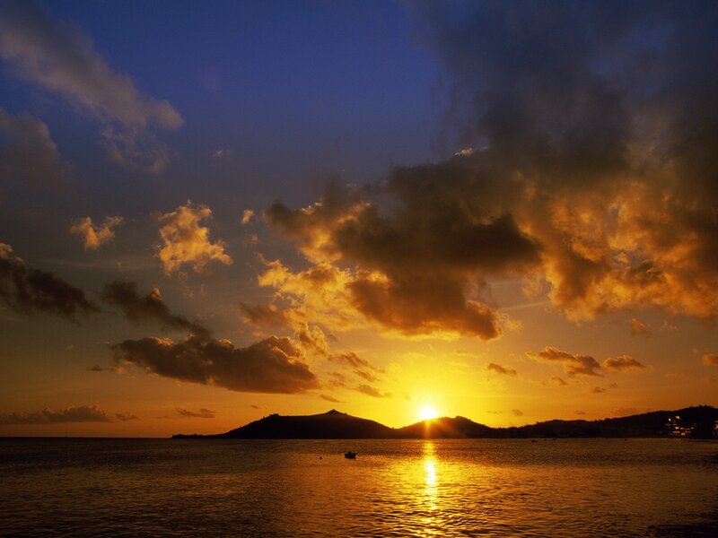 Sunset over Sea and Hills — Orange, Dramatic