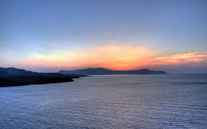 Sunset over Sea and Mountains — Blue, Serene
