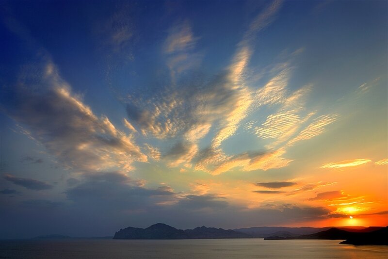 Sunset over Sea and Mountains — Blue