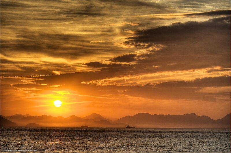 Sunset over Sea and Mountains — Orange, Dramatic