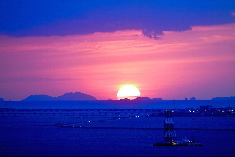 Sunset over Sea — Blue, Dramatic, Photograph, Sun