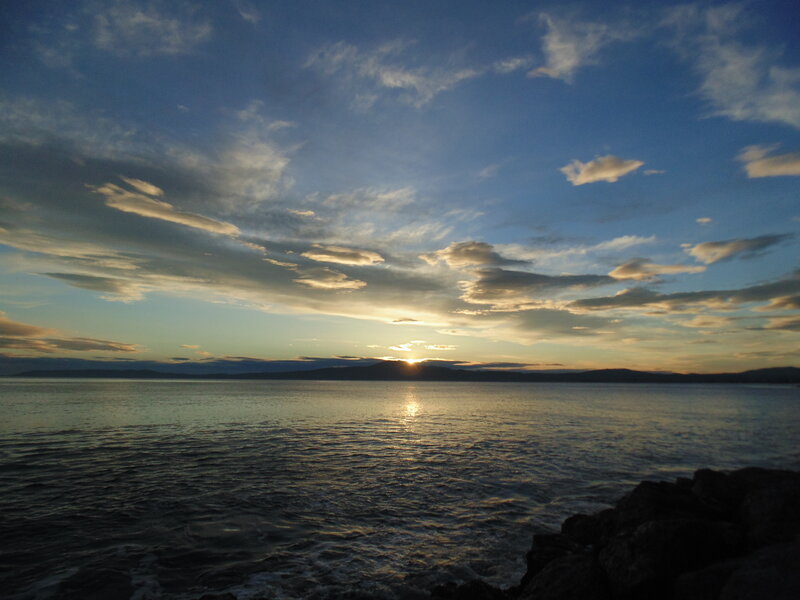 Sunset over Sea — Blue, Serene, Photograph, Clouds