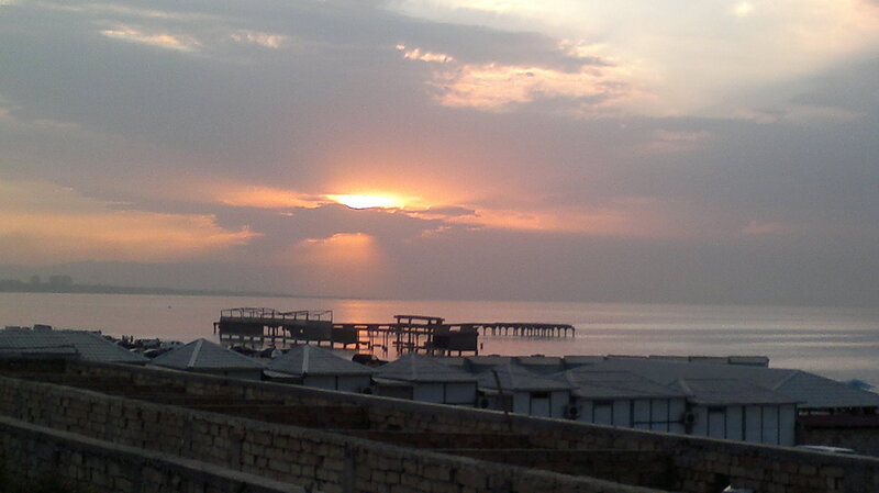 Sunset over Sea — Orange, Serene, Photograph, Pier