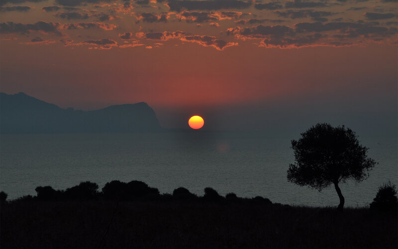 Sunset over Sea — Orange, Serene, Photograph, Sun