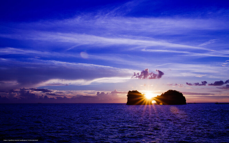 Sunset over Sea Rocks — Blue, Dramatic, Photograph