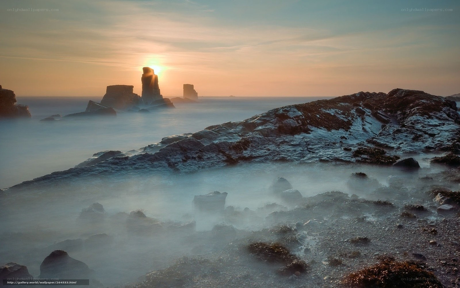 Sunset over sea stacks