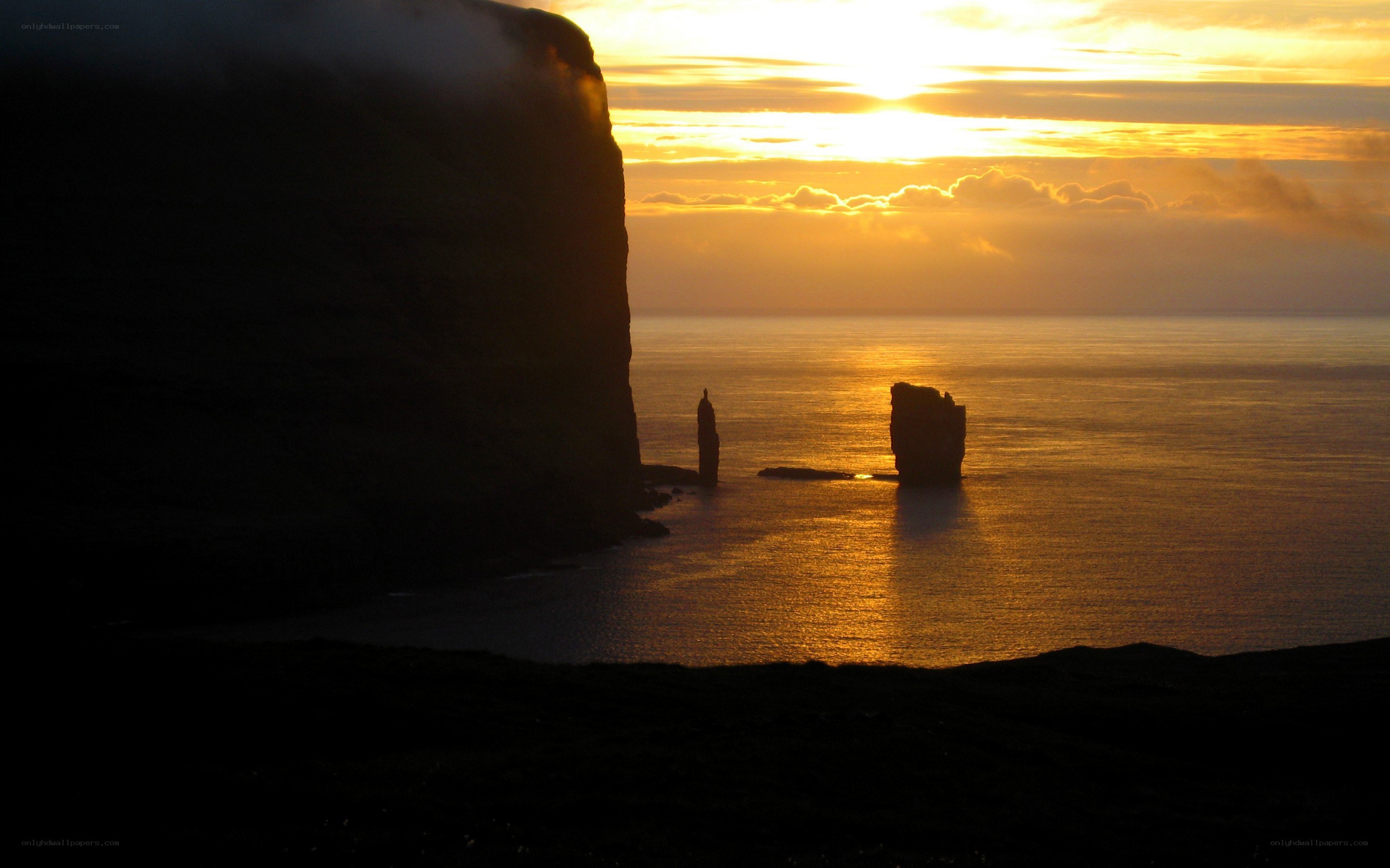 Sunset over sea stacks