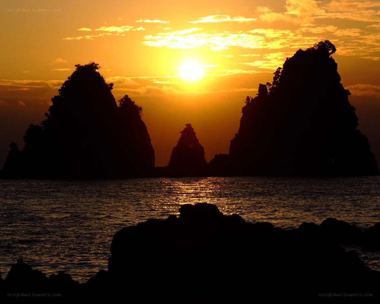 Sunset over sea stacks