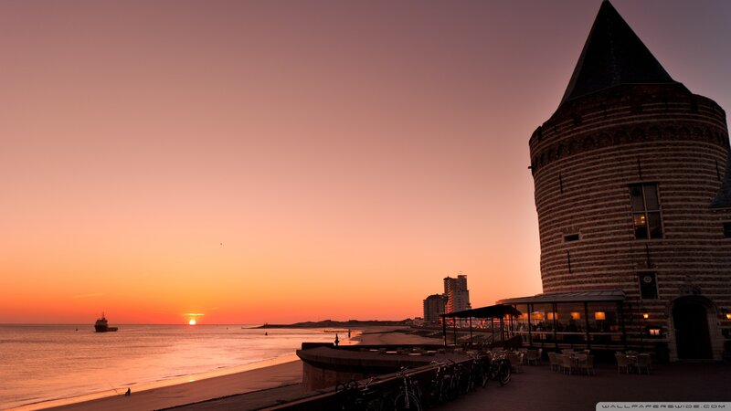 Sunset over Seaside Town