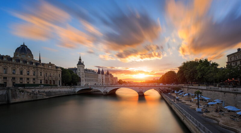 Sunset over Seine River