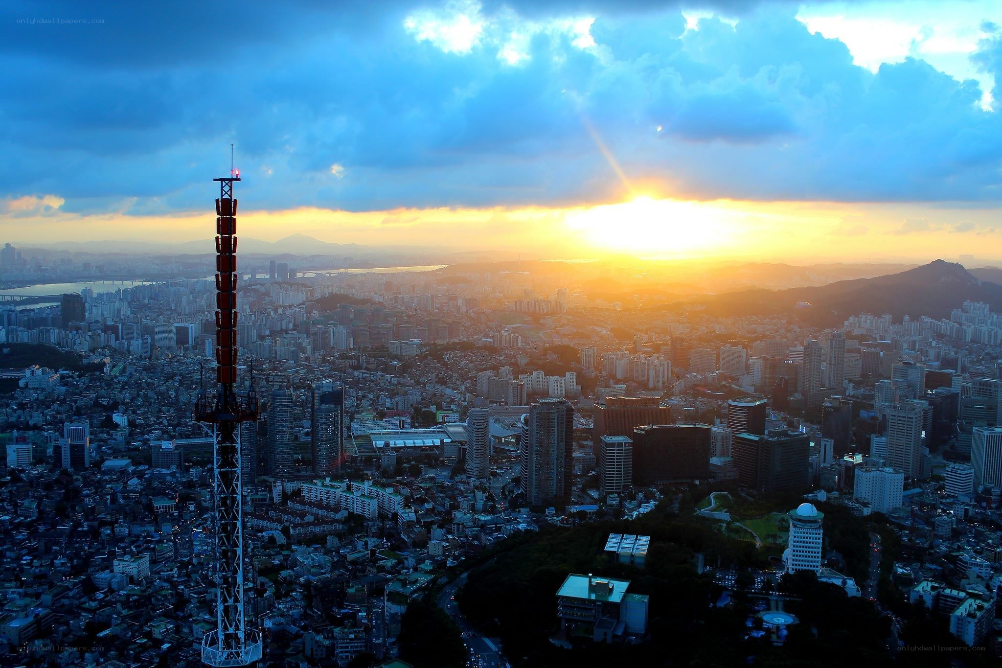 Sunset over Seoul cityscape