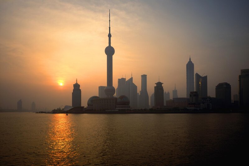 Sunset over Shanghai skyline