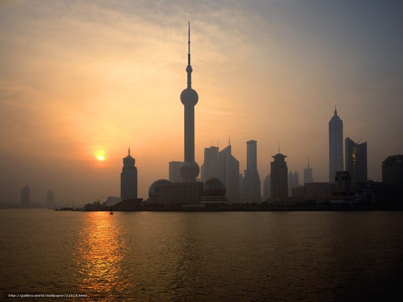 Sunset over Shanghai skyline