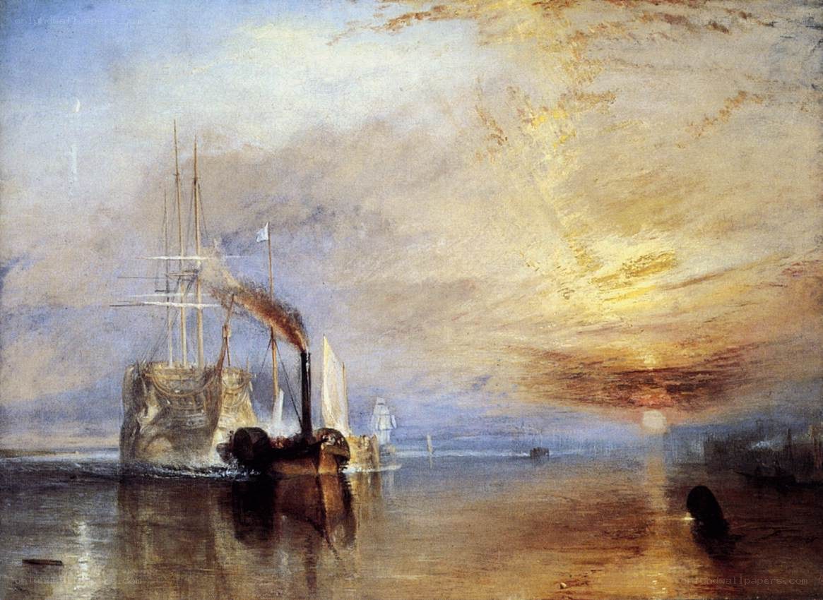 Sunset over ships at sea