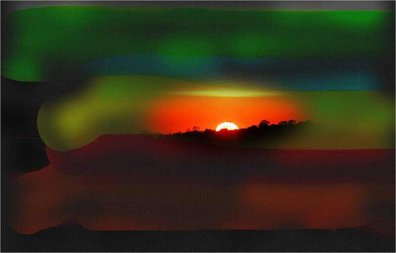 Sunset over Silhouetted Hills — Red