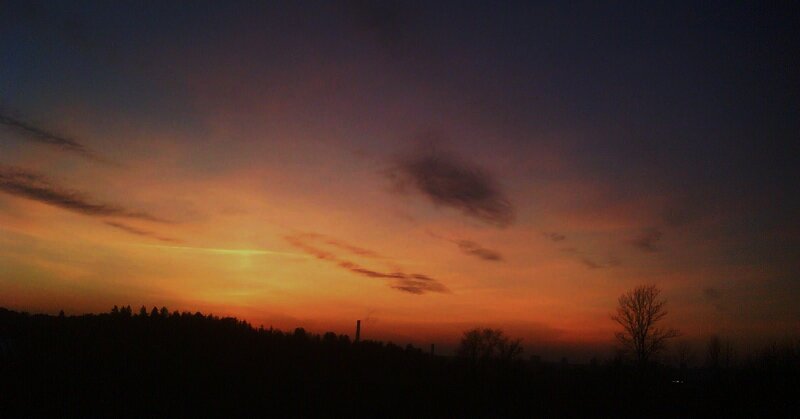 Sunset over Silhouetted Trees — Orange, Dramatic, Photograph, Clouds