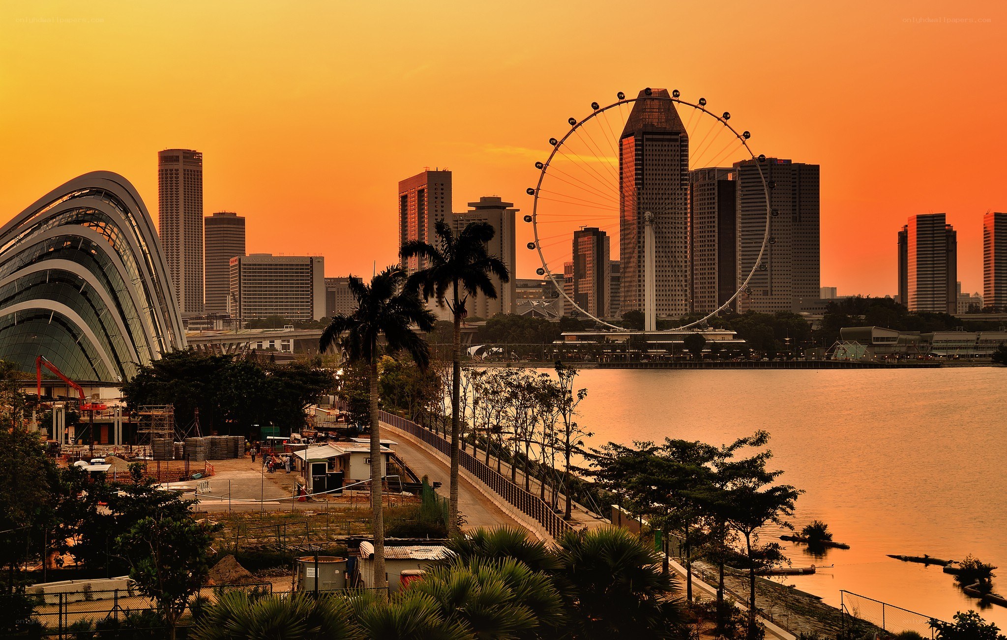 Sunset over Singapore skyline