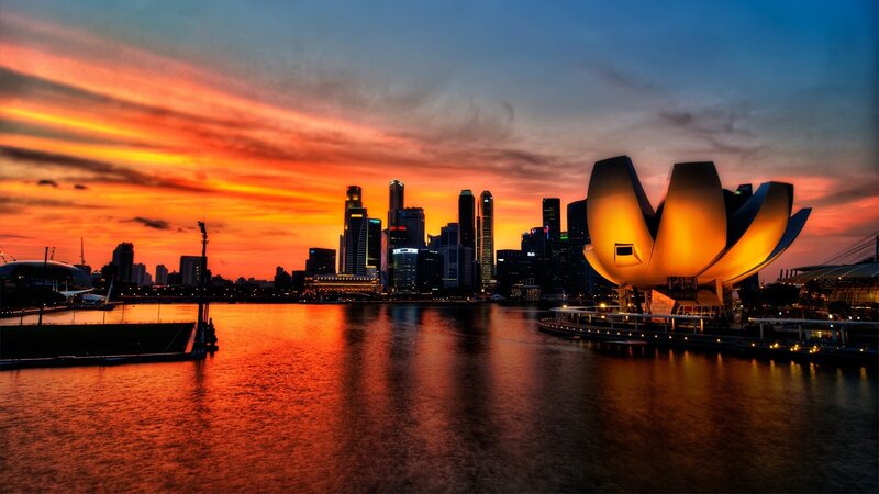 Sunset over Singapore skyline