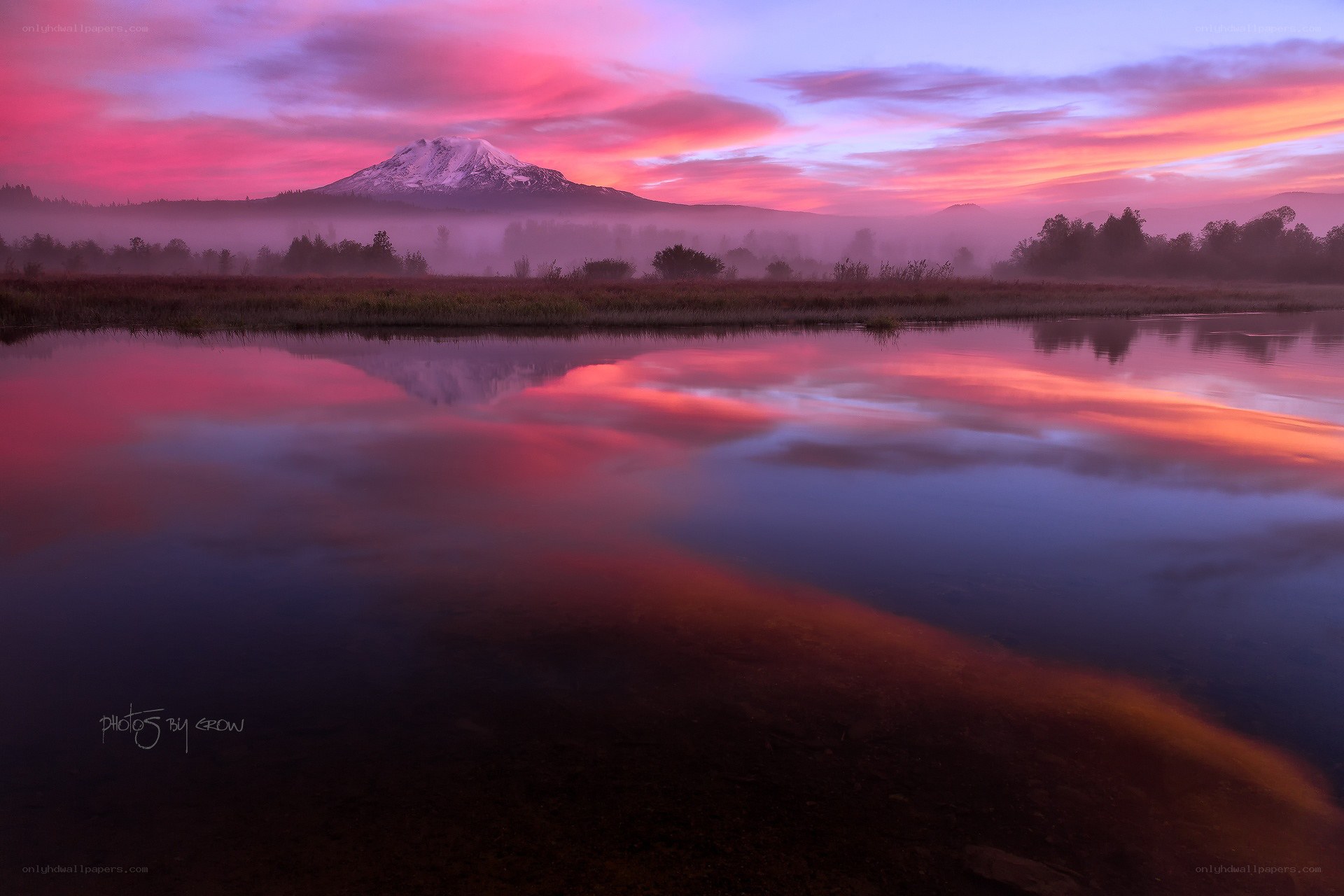 Sunset over snow-capped mountain