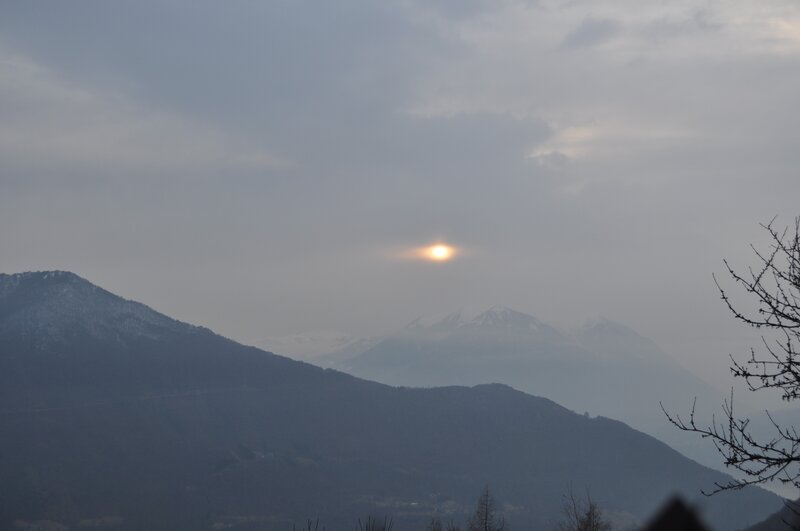 Sunset over snow-capped mountains