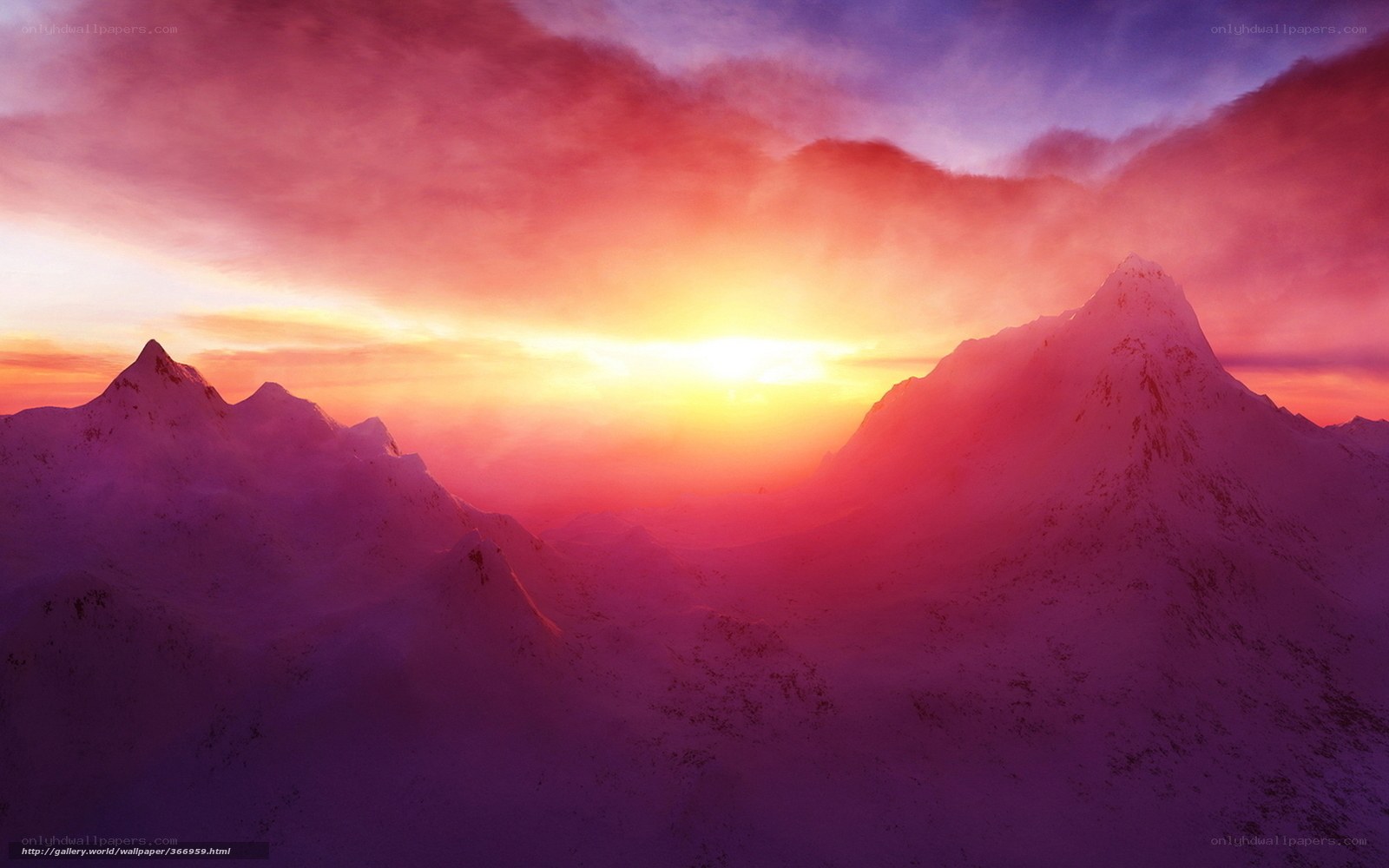 Sunset over snow-capped mountains