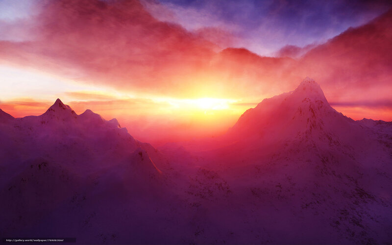 Sunset over snow-capped mountains