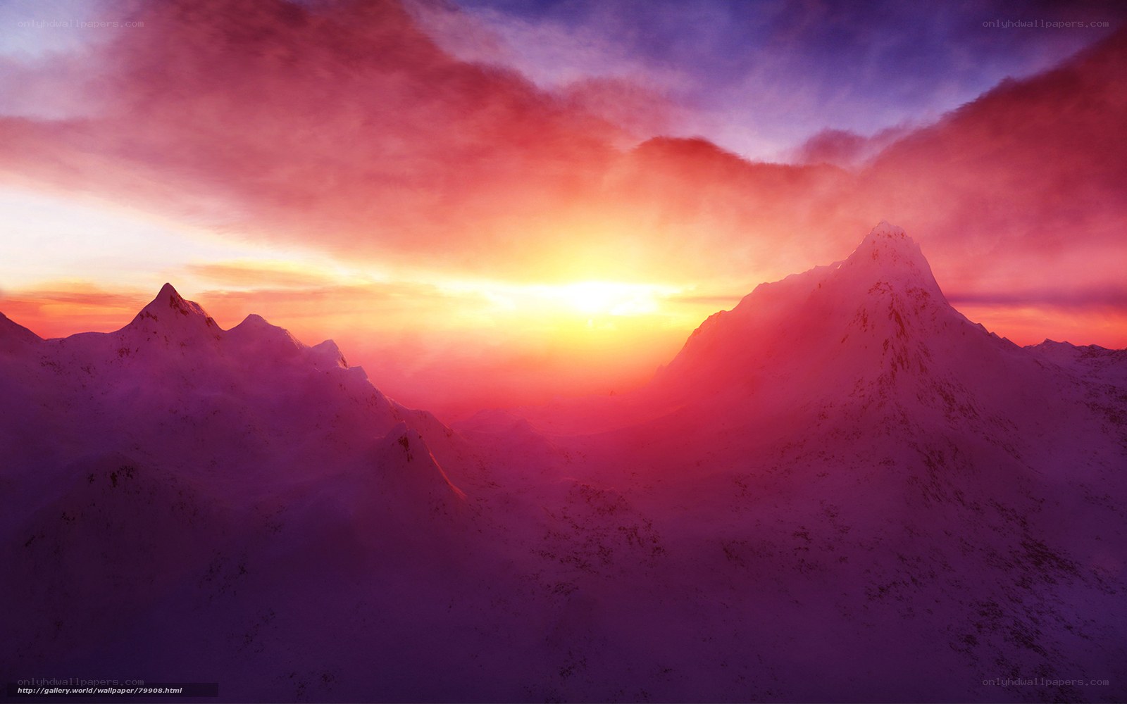 Sunset over snow-capped mountains