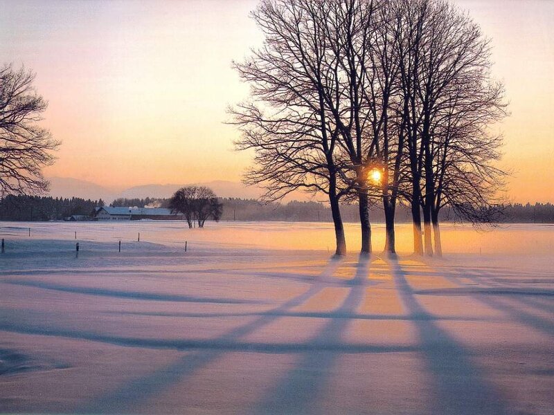 Sunset over snowy field