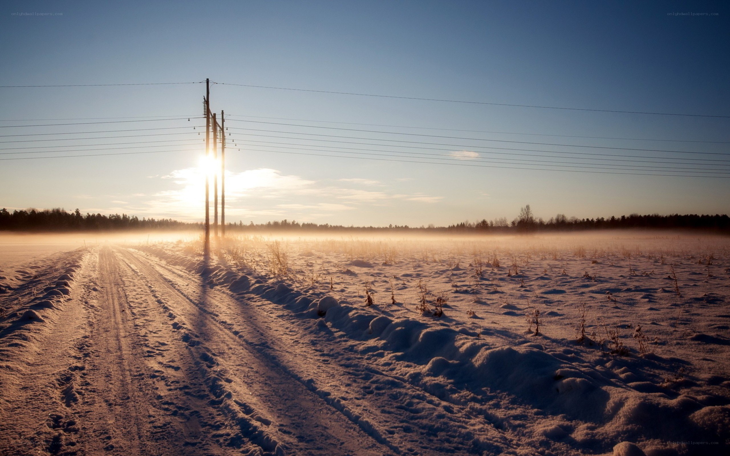 Sunset over snowy field