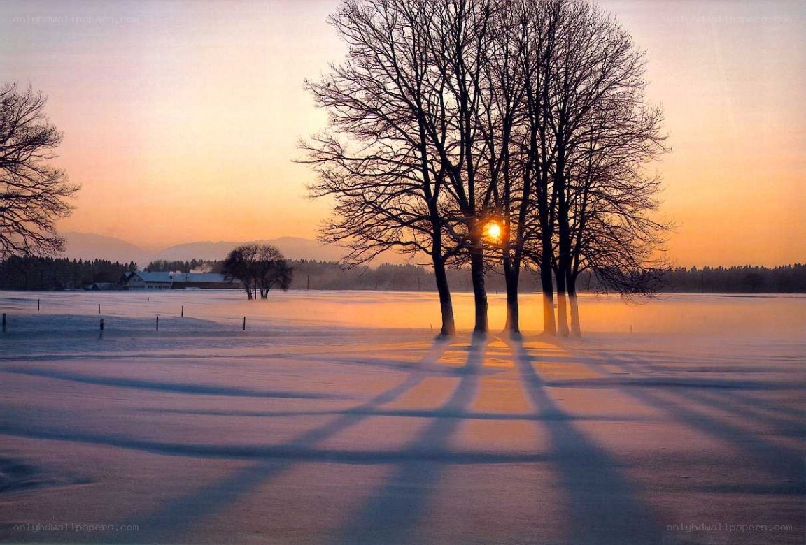 Sunset over snowy field