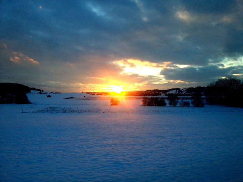 Sunset over Snowy Field — Blue, Dramatic