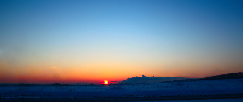 Sunset over Snowy Field — Blue, Serene