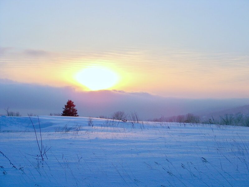 Sunset over Snowy Field — Blue, Serene, Winter