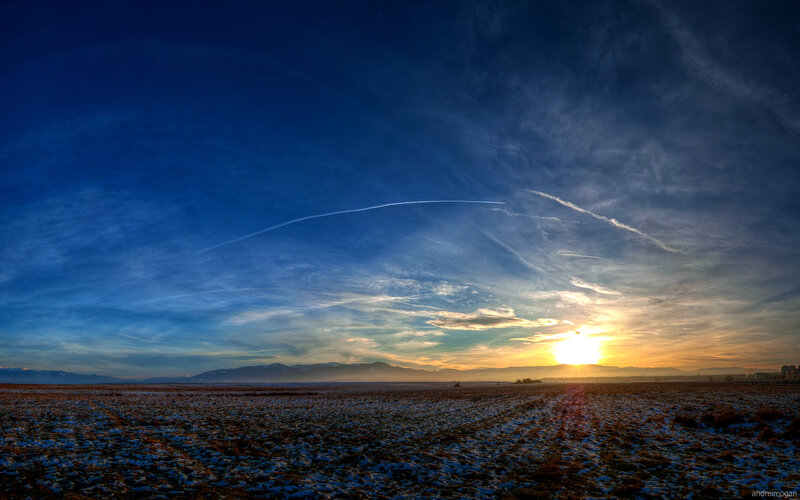 Sunset over Snowy Field — Blue