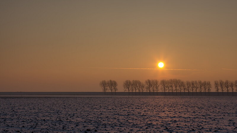 Sunset over Snowy Field — Orange, Serene