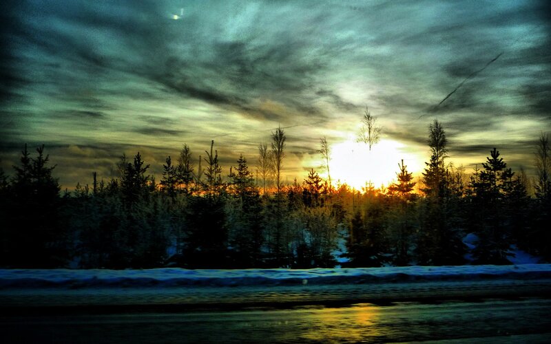 Sunset over Snowy Forest — Blue