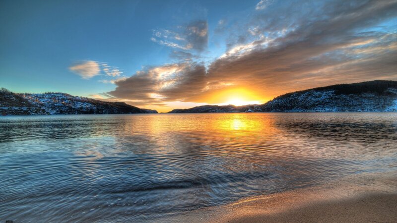 Sunset over Snowy Hills — Blue, Serene, Photograph